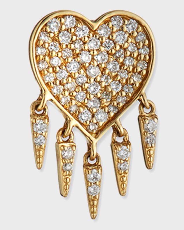 14k Diamond Heart & Fringe Stud Earring, Single